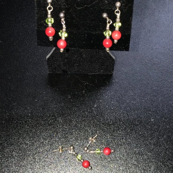 Peridot and Coral Post Earrings - Picture 5 of 5